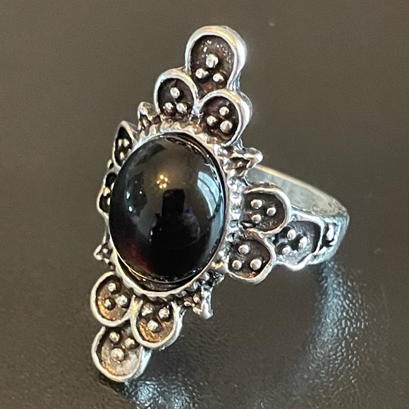 Vintage black onyx stone ring size 6 - Picture 3 of 9